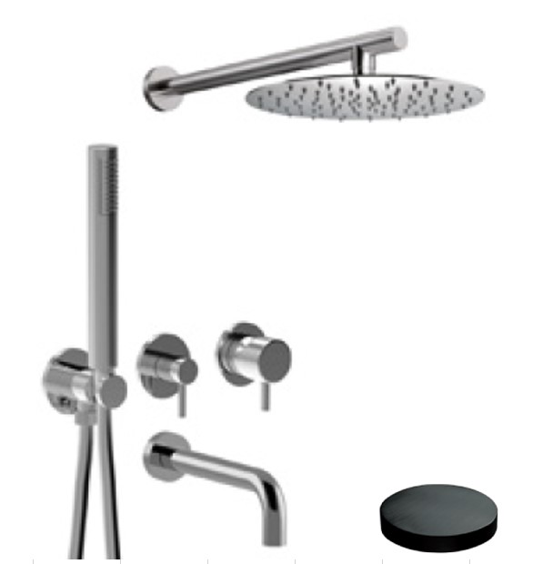 5993EPCRNS Внешняя часть встраиваемого однорычажного душевого набора Giulini My Future, поворотный переключатель, душевой набор, настенный излив, настенный кронштейн, душевая головка из Ø 250. (цвет - ганметал)