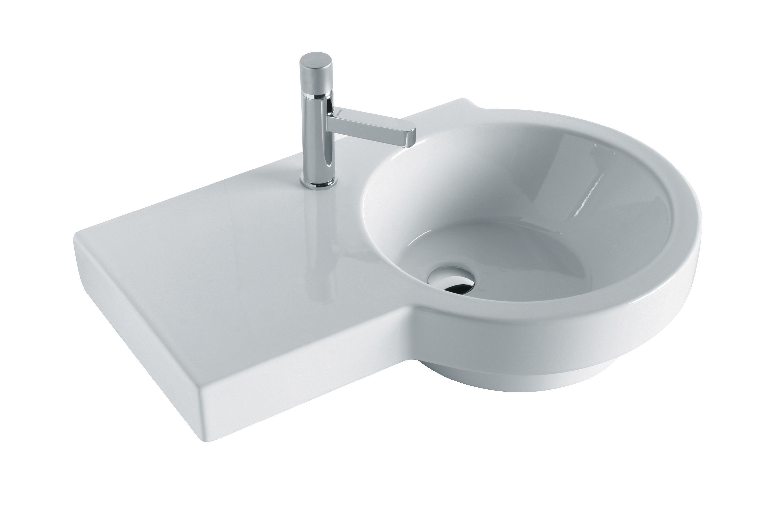 TUT417S101 Раковина Olympia Tutto Evo подвесная, 75x50xh18 см, с отверстием под смеситель, левая (цвет - белый глянцевый)