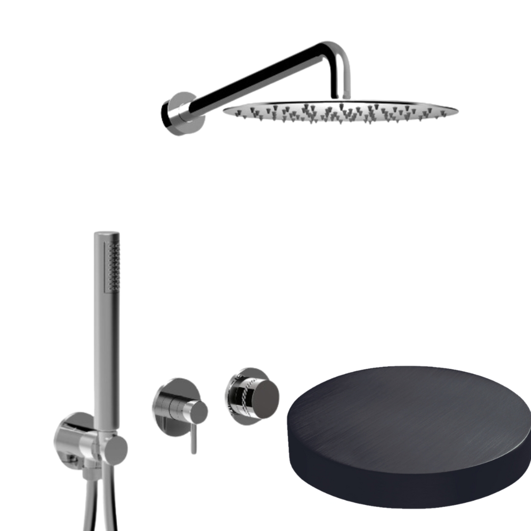 MR0086DLCRNS Встраиваемый душевой комплект Giulini My Ring Deluxe на 2 режима, однорычажный,  с поворотным
переключателем, ручной душ, кронштейн, верхний душ Ø 25 см  (цвет - ганметал)