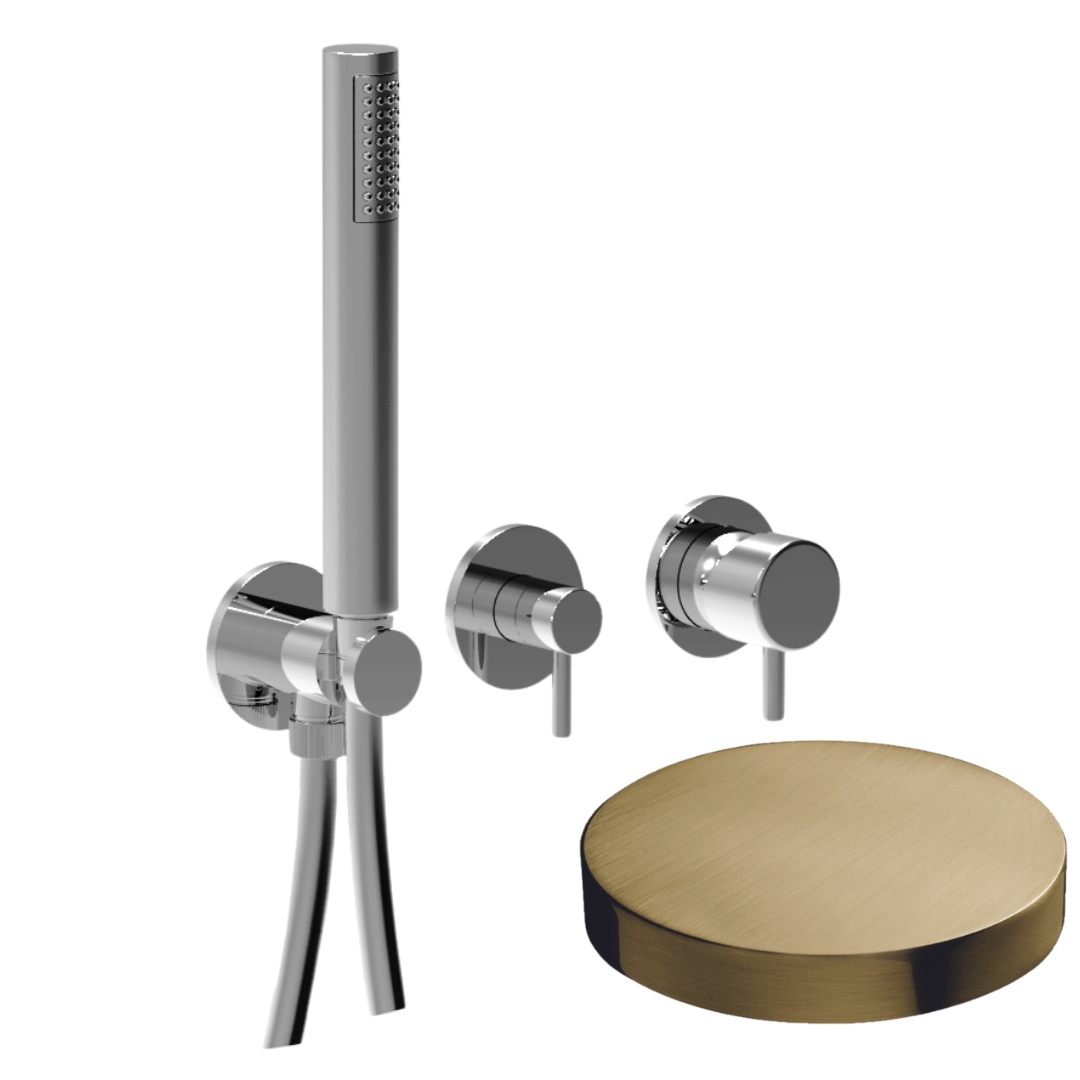 59X5302EPOSP Внешняя часть смесителя для душа Giulini My Future на 3 режима, однорычажный, поворотный переключатель, ручной душ + 2 доп. вывода воды (цвет - золото брашированное)