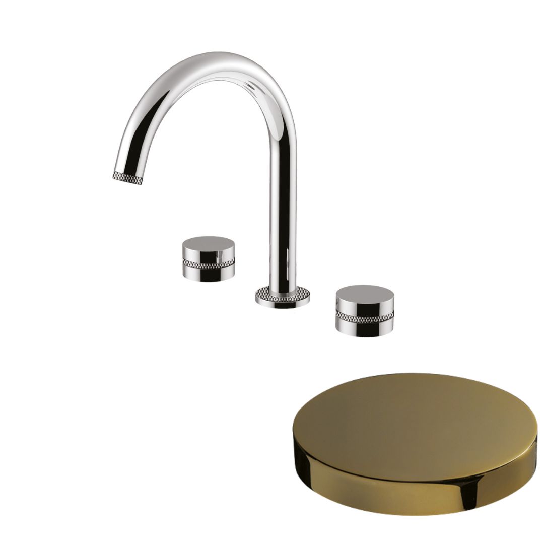 MR112/SCDLO Смеситель для раковины Giulini My Ring Deluxe на 3 отверстия, поворотный излив, без донного клапана (цвет - золото)