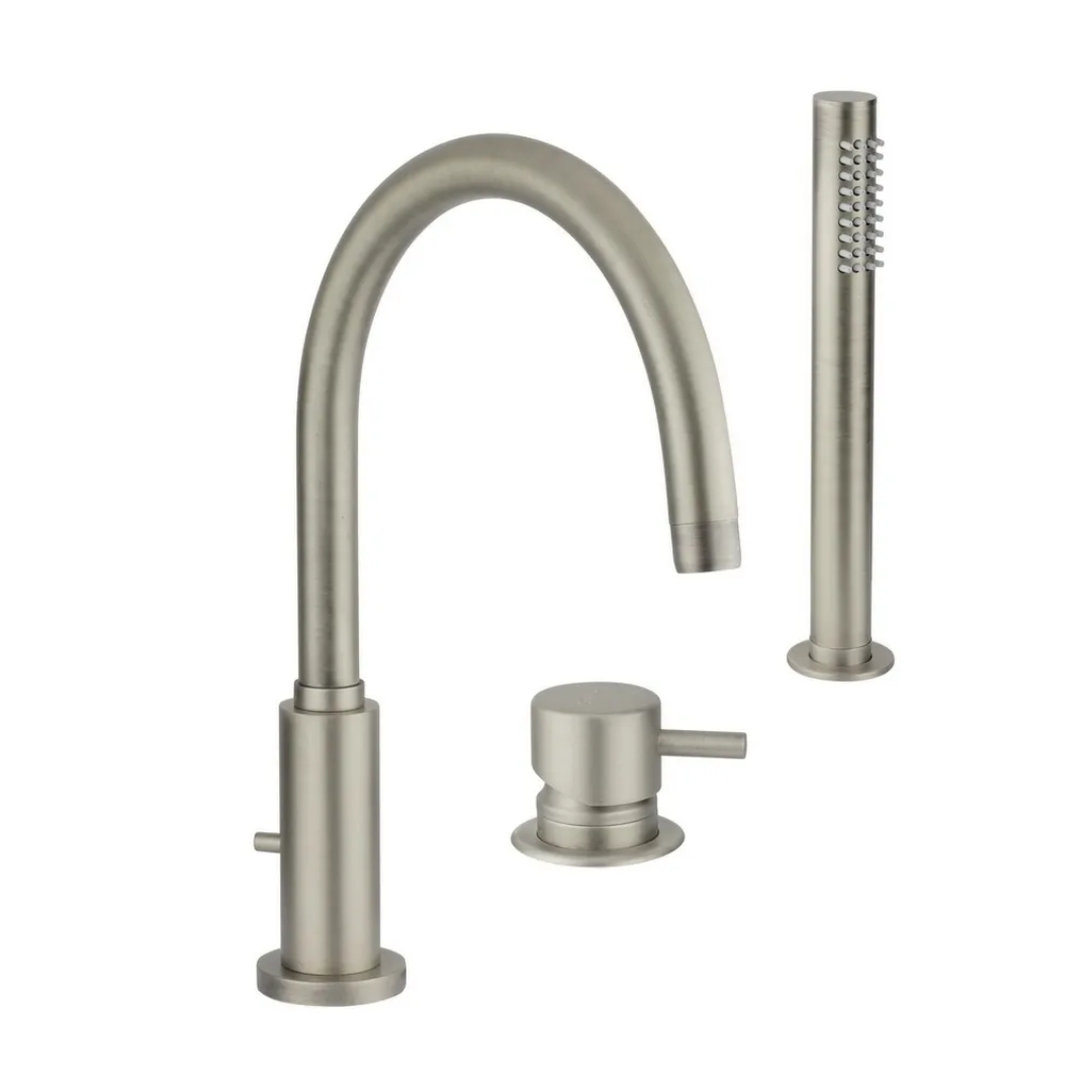 6565BDNKO Однорычажный смеситель Giulini Futuro на 3 отверстия на борт ванны, излив с дивертером (цвет - никель матовый)