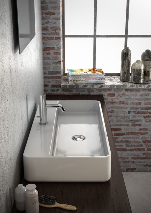 TRA4280101 Раковина накладная  Olympia Tratto  с отв. под смеситель 80х41х14 см (цвет - белый глянцевый)