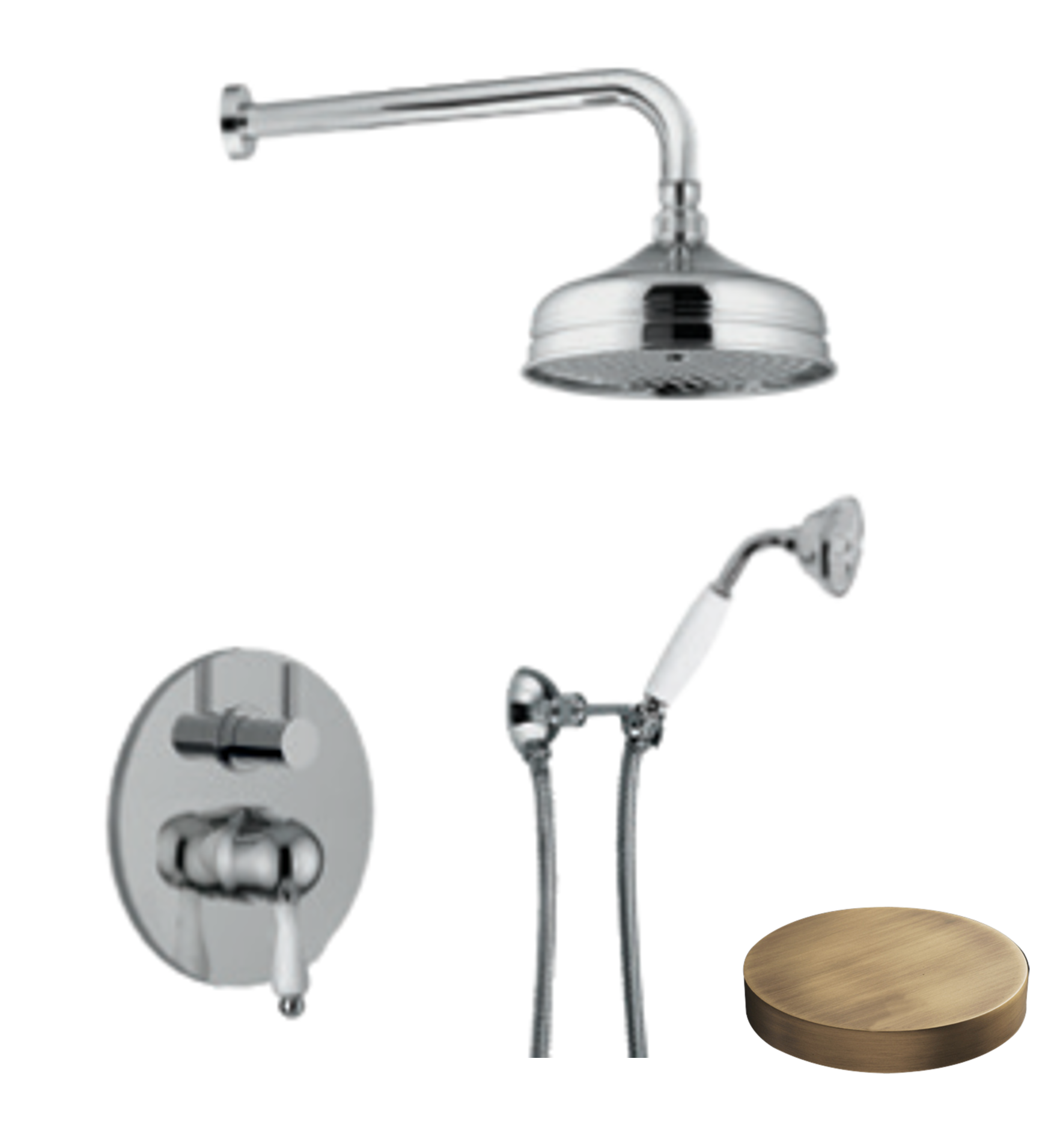 7567CEEPBR Giulini Praga Mix Система для душа скрытого монтажа с механическим смесителем, верхним душем 20 см и ручным душем, ручка - белая керамика (цвет - бронза)