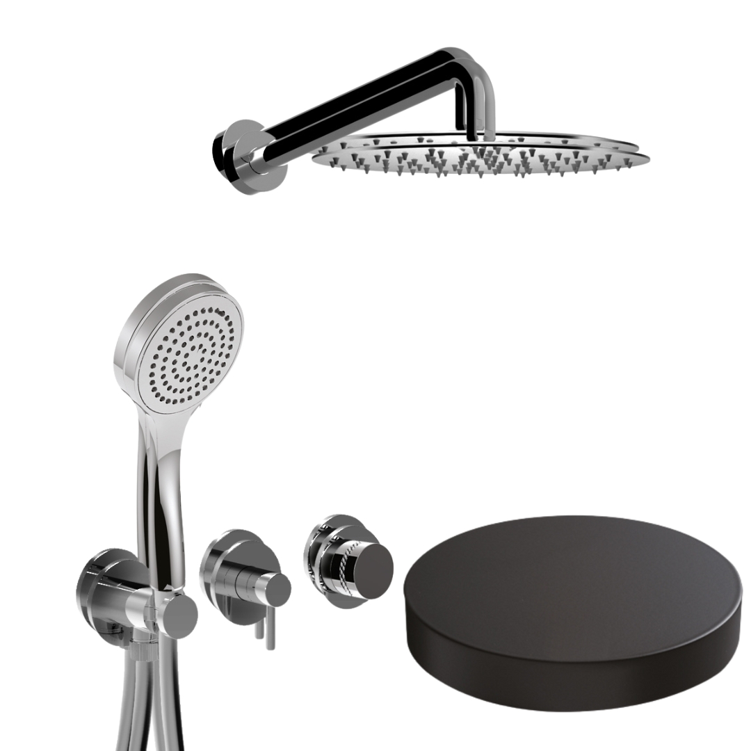 MR0086DLNO Встраиваемый душевой комплект Giulini My Ring Deluxe на 2 режима, однорычажный,  с поворотным
переключателем, ручной душ, кронштейн, верхний душ Ø 25 см  (цвет - черный матовый)