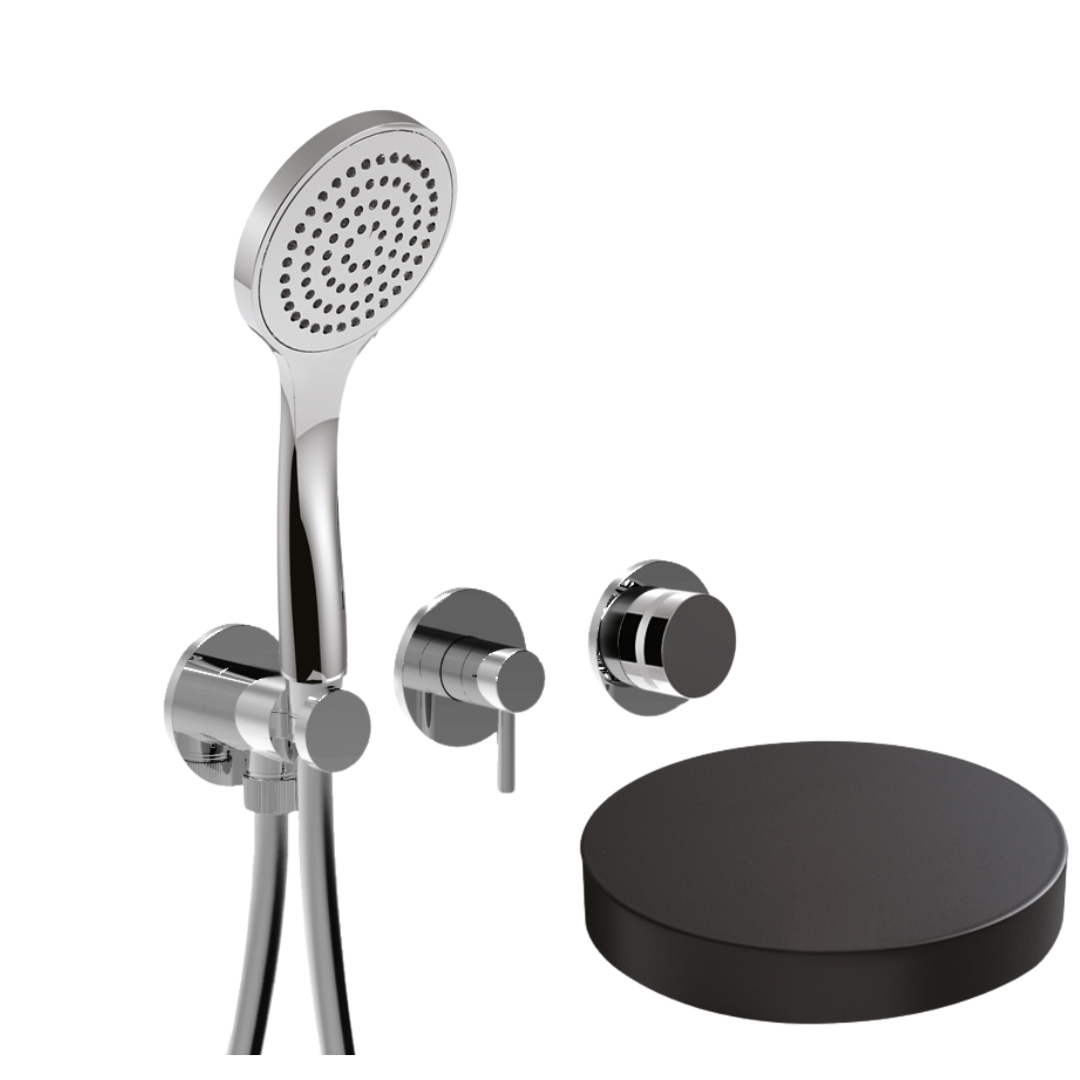 MRX5302NO Встраиваемый смеситель для душа Giulini My Ring на 3 режима, однорычажный, поворотный переключатель, ручной душ + 2 доп. вывода воды (цвет - черный матовый)