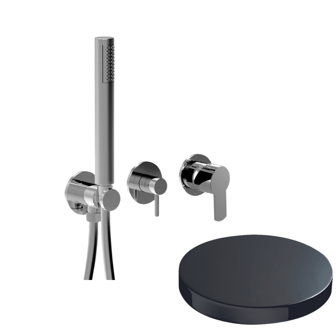 58X5302CRN Встраиваемый смеситель для душа Giulini Surf на 3 режима, однорычажный, поворотный переключатель, ручной душ + 2 доп. вывода воды (цвет - хром черный глянц)