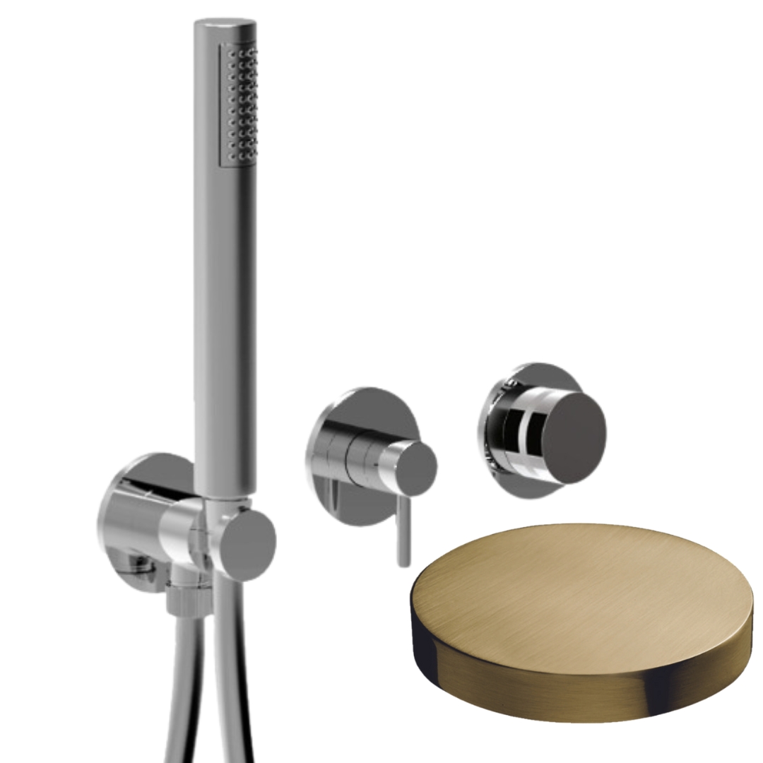 MRX5301EPOSP Внешняя часть: Встраиваемый смеситель для душа Giulini My Ring на 2 режима, однорычажный, поворотный переключатель, ручной душ + 1 доп. вывод воды (цвет - золото брашированное)