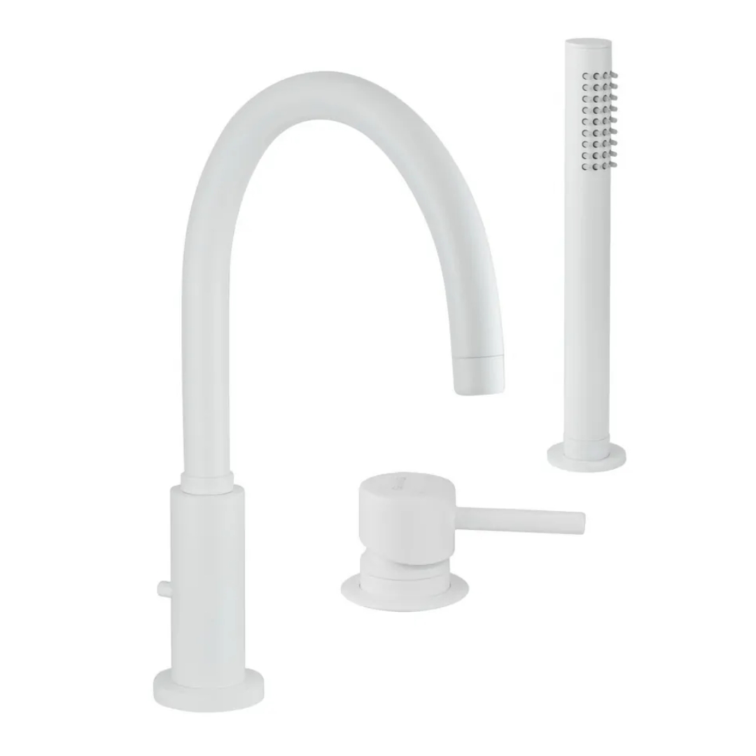 6565BDBO Однорычажный смеситель Giulini Futuro на 3 отверстия на борт ванны, излив с дивертером (цвет - белый матовый)