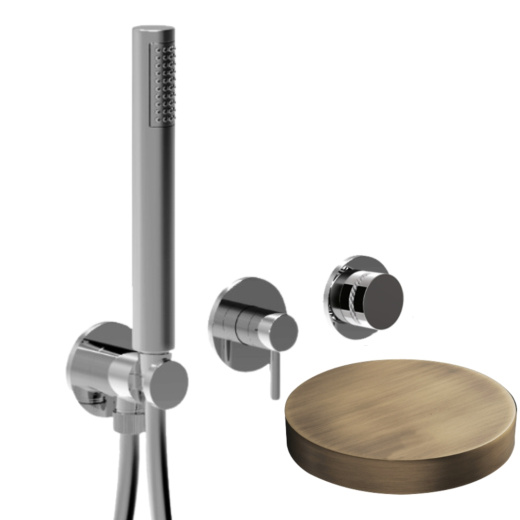 MRX5301DLBROP Встраиваемый смеситель для душа Giulini My Ring Deluxe на 2 режима, однорычажный, поворотный переключатель, ручной душ + 1 доп. вывод воды (цвет - бронза матовая)
