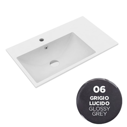 TUE4890106 Раковина Olympia Tutto Evo 90x45 см, с 1 отв. подвесная/встраиваемая (цвет - серый глянцевый)#